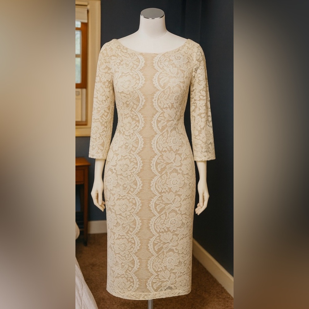 Elegant Cream Lace Long Sleeve Dress
